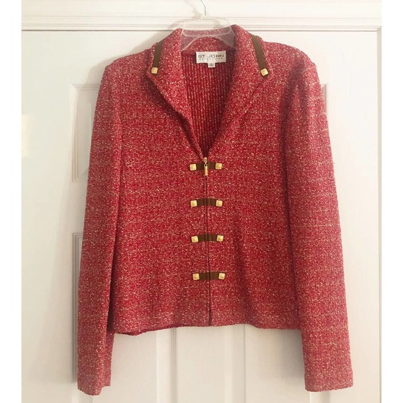 St. John Jackets & Blazers - St John Collection Santana Knit Blazer 10 Red Gold Zipper Marie Gray VTG Vintage